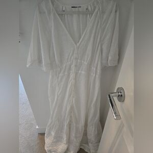 White Button-Down Beach Cover-up Dress (See Through)